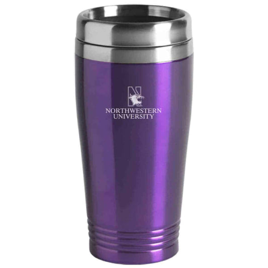 Northwestern Wildcats Laser Engraved Purple 16oz Stainless-Steel Tumbler Mug & Mascot Design
