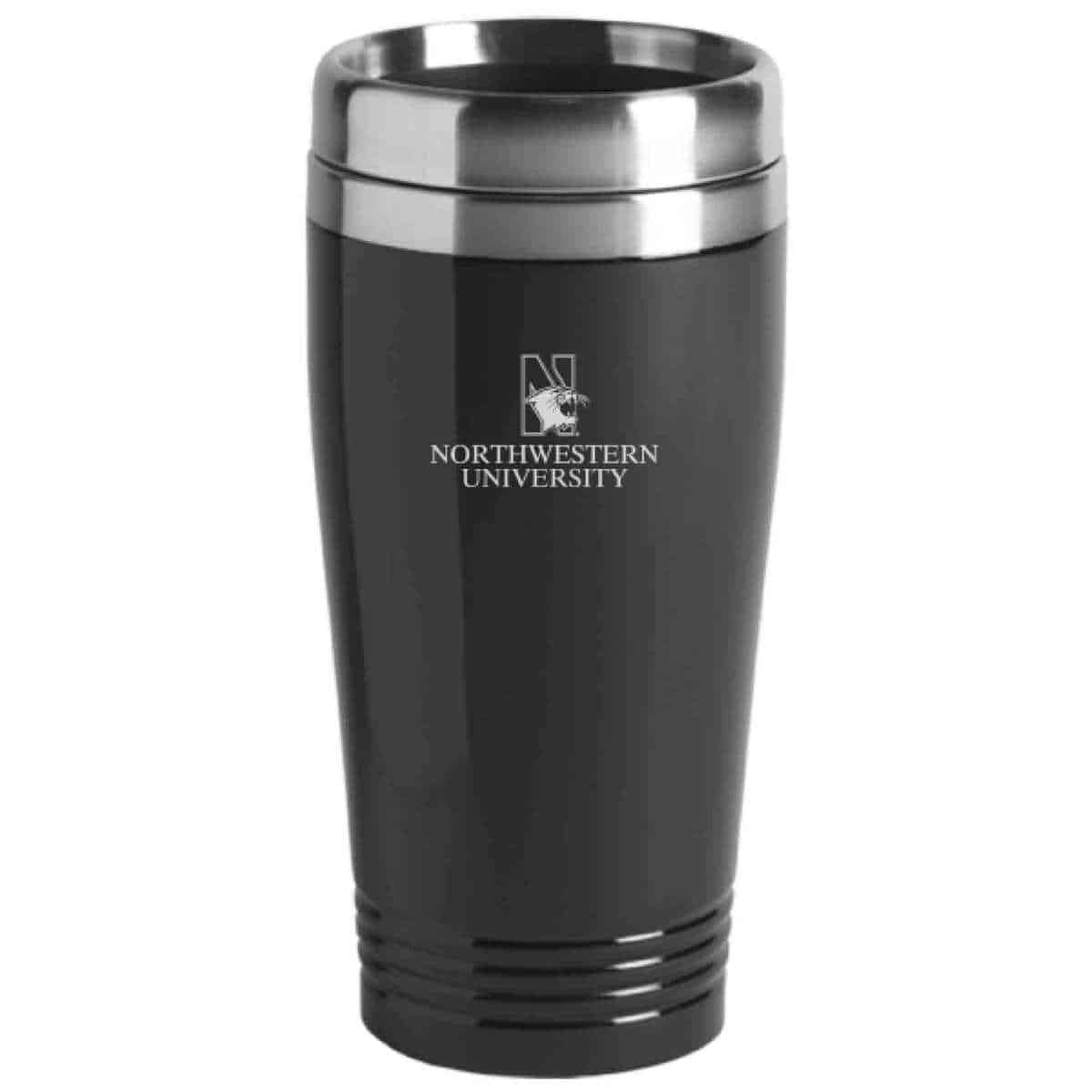 Northwestern Wildcats Laser Engraved Black 16oz Stainless-Steel Tumbler Mug & Mascot Design