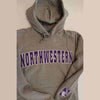 Northwestern University Wildcats Gray Hooded Sweatshirt with Tackle Twill Sewn On Arched Northwestern Design