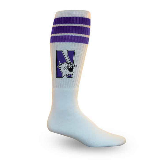 Northwestern University Wildcats Adult White Full Cushion Tube Socks With N-Cat Design