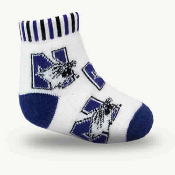 Northwestern University Wildcats Kids White Allover Print Full Cushion Knit Quarter Crew Socks
