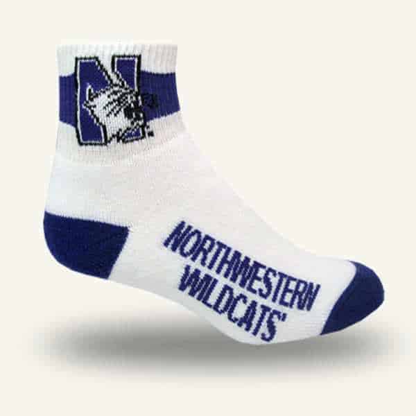 Northwestern Wildcats Youth Full Cushion White Quarter Socks with Arch Support