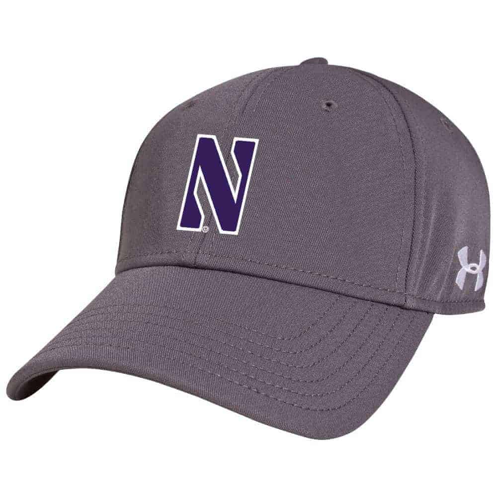 Northwestern University Wildcats Under Armour Grey Adjustable Velcro-back Hat with Stylized N Design