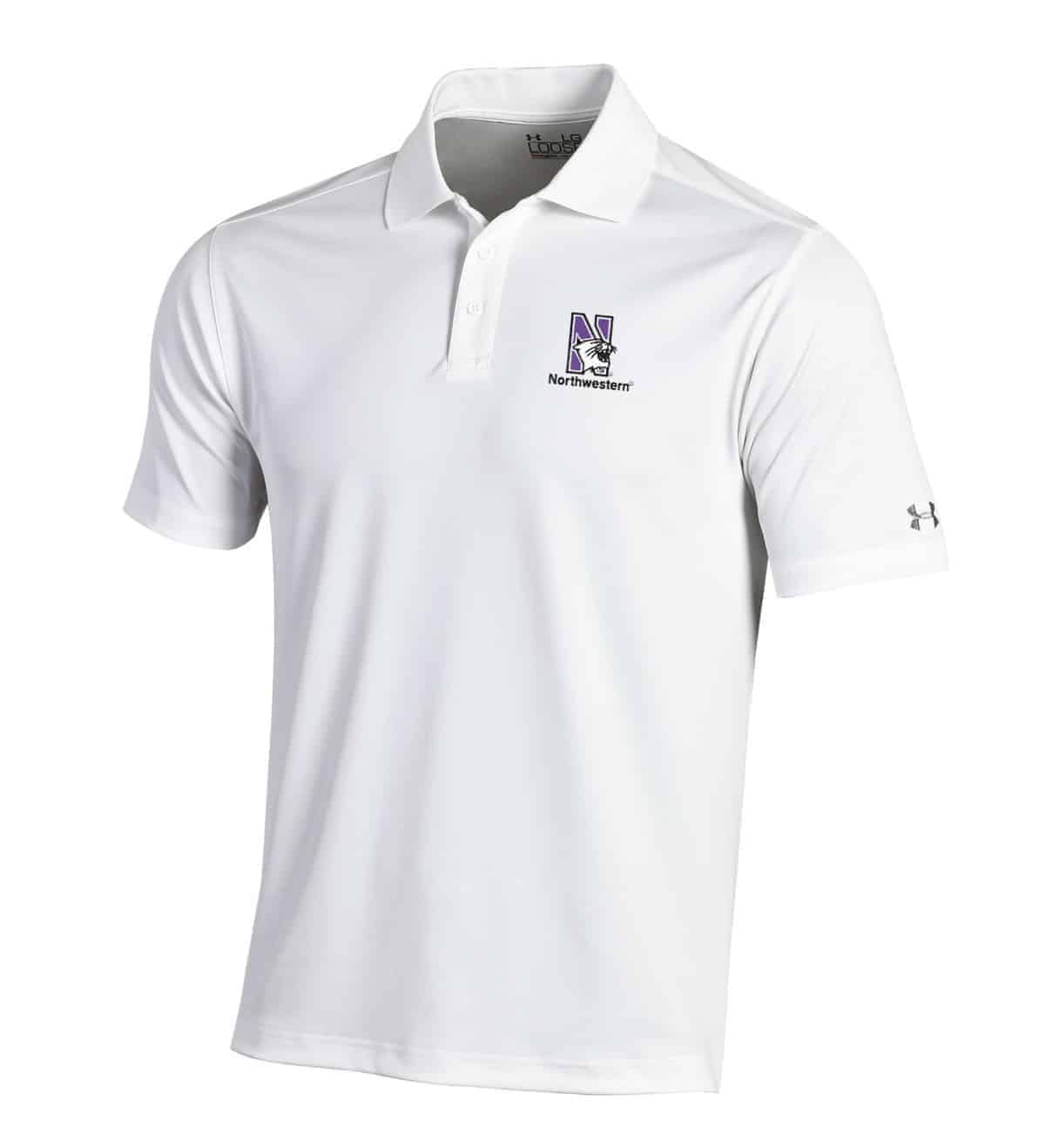 Northwestern University Wildcats Under Armour Ladies Solid White Polo Shirt with Left Chest N-Cat Northwestern Embroidery