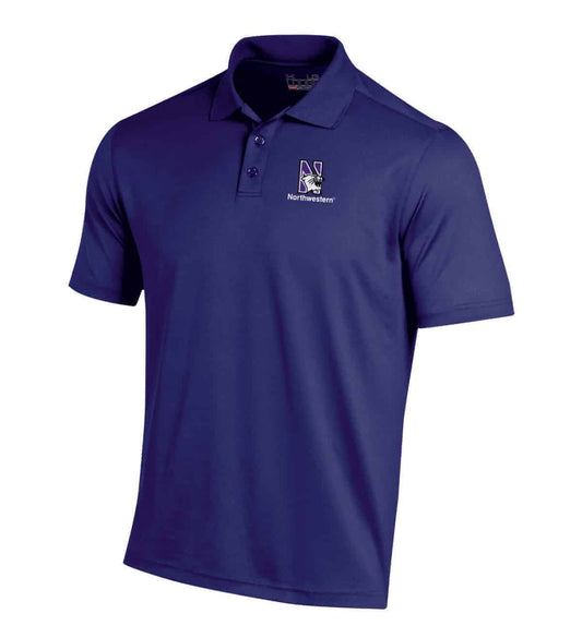 Northwestern University Wildcats Under Armour Ladies Solid Purple Polo Shirt with Left Chest N-Cat Northwestern Embroidery