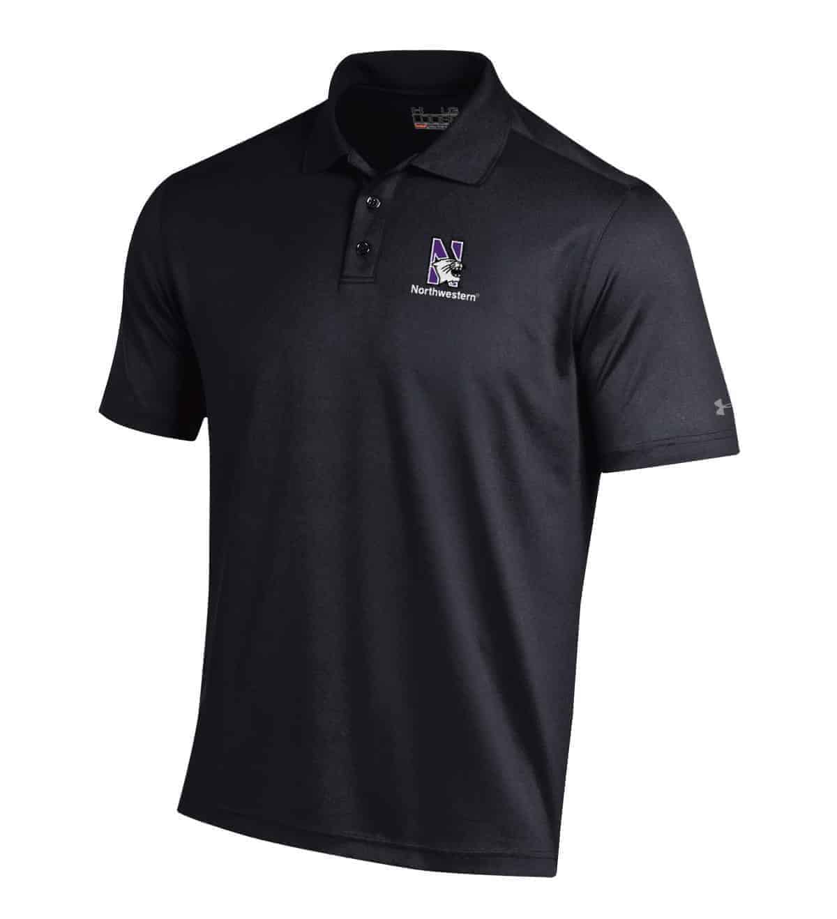 Northwestern University Wildcats Under Armour Ladies Solid Black Polo Shirt with Left Chest N-Cat Northwestern Embroidery