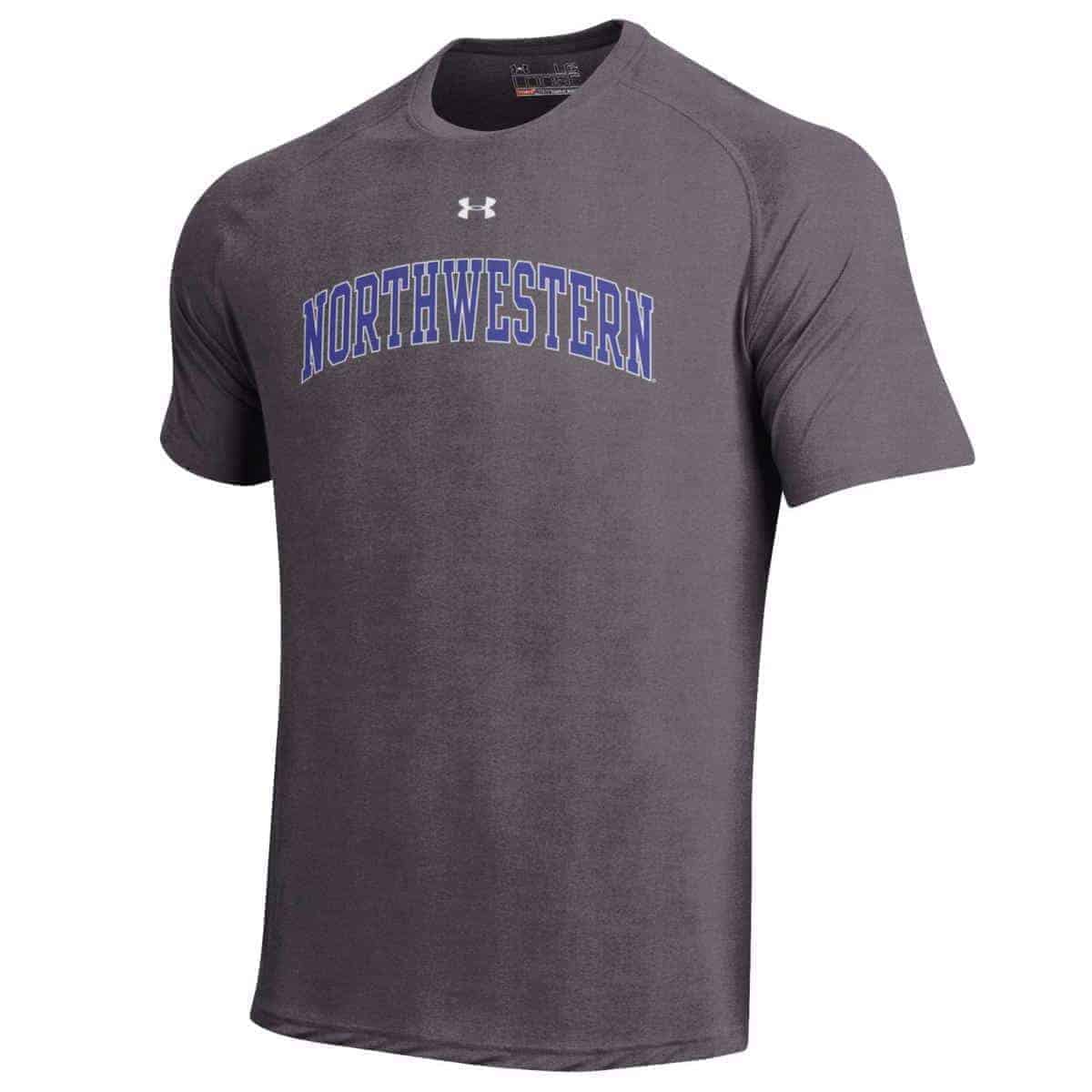 Northwestern University Wildcats Under Armour® Men's Tech Charcoal Short-Sleeve Tee Shirt with Printed Arched Northwestern Design