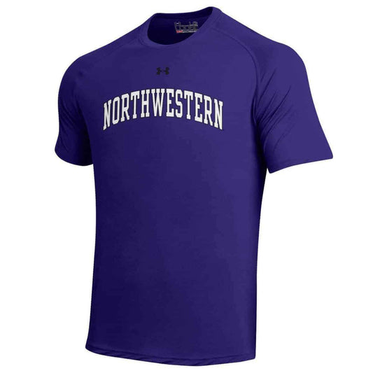 Northwestern University Wildcats Men’s UA Tactical Tech™ Purple Short Sleeve T-Shirt with Arched Northwestern Design-2