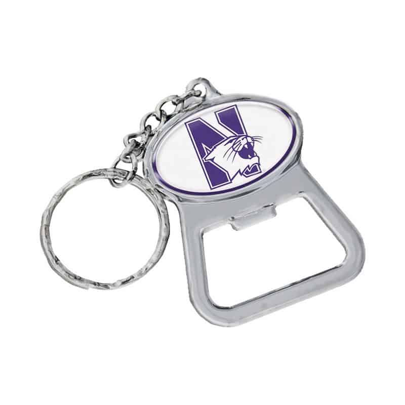 Northwestern Wildcats White Oval Bottle Opener Key Chain with N-Cat Design