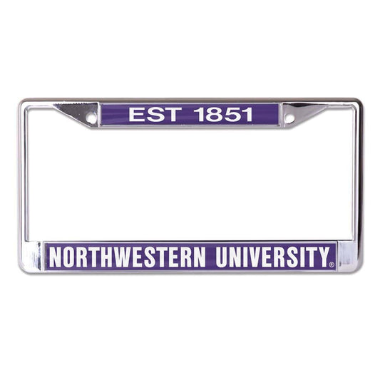 Northwestern University Wildcats Chrome License Plate Frame with Laser Cut Acrylic Purple EST 1851 Northwestern University Insert