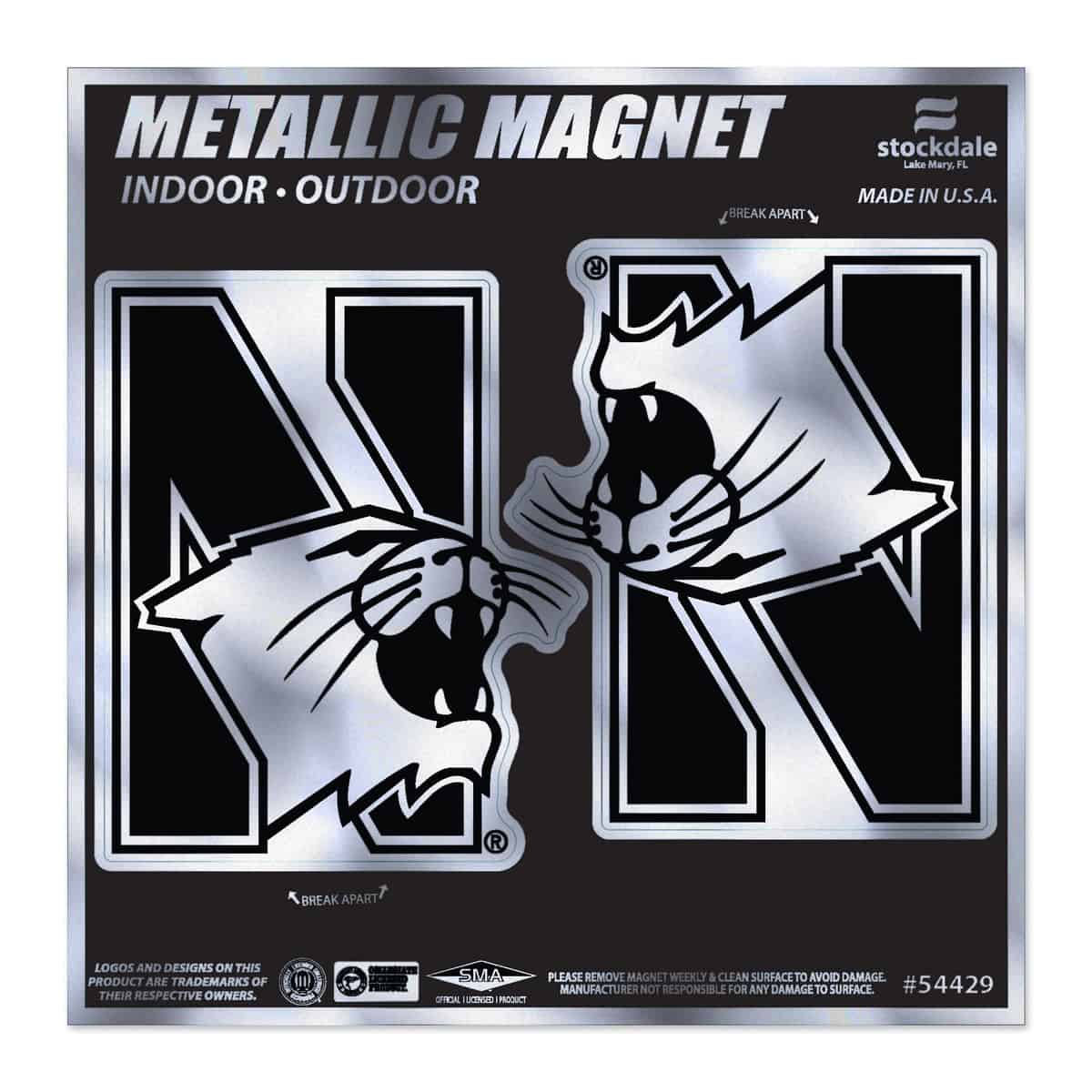 Northwestern Wildcats Indoor/Outdoor Flexible Metallic Magnets Set of Two N-Cat Design 2.5"X4"