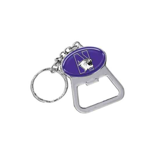 Northwestern Wildcats Purple Oval Bottle Opener Key Chain with N-Cat Design