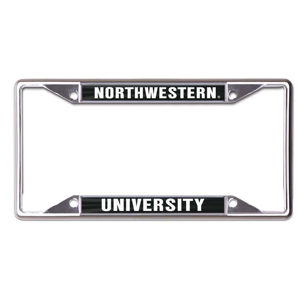 Northwestern University Wildcats Chrome License Plate Frame with Laser Cut Acrylic Black Insert with Northwestern / University Mirror White Insert