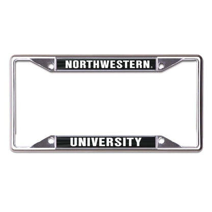 Northwestern University Wildcats Chrome License Plate Frame with Laser Cut Acrylic Black Insert with Northwestern / University Mirror White Insert