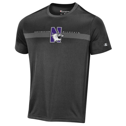 Northwestern University Wildcats Men's Black Short Sleeve Impact Tee Shirt with Seam to Seam Design