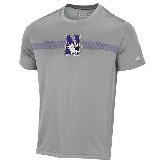 Northwestern University Wildcats Men's Silver Grey Short Sleeve Impact Tee Shirt with Seam to Seam Design