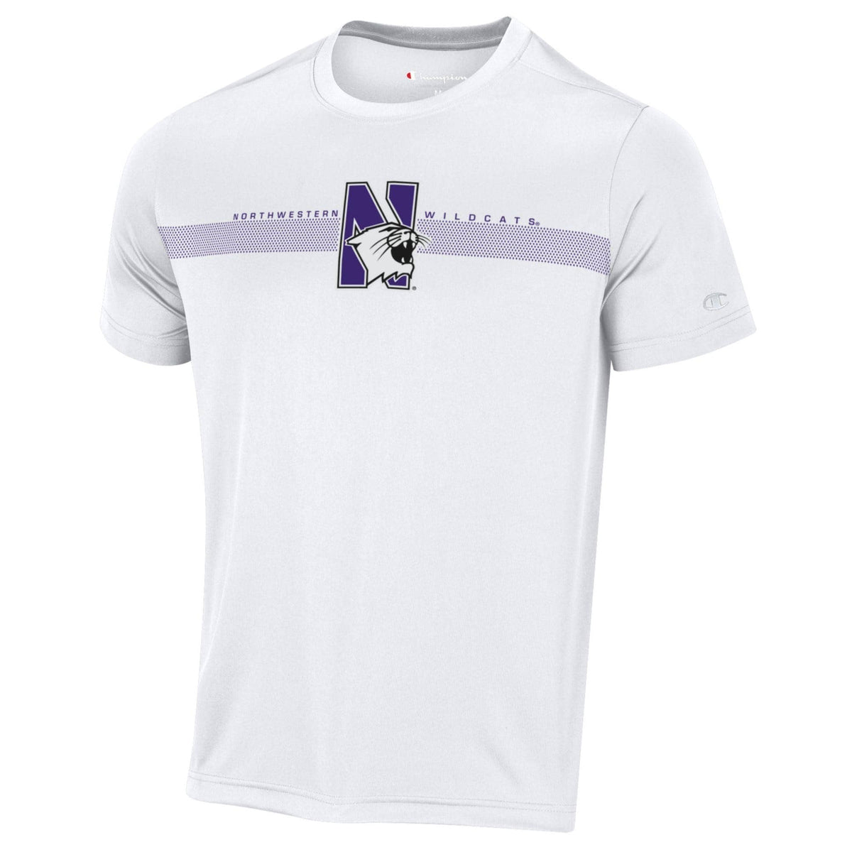 Northwestern University Wildcats Men's White Short Sleeve Impact Tee Shirt with Seam to Seam Design