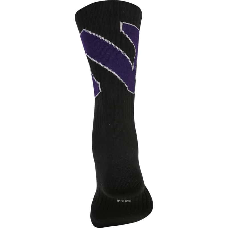 Northwestern University Wildcats Adult Under Armour Black Crew Sock With Oversized Stylized N Design-4