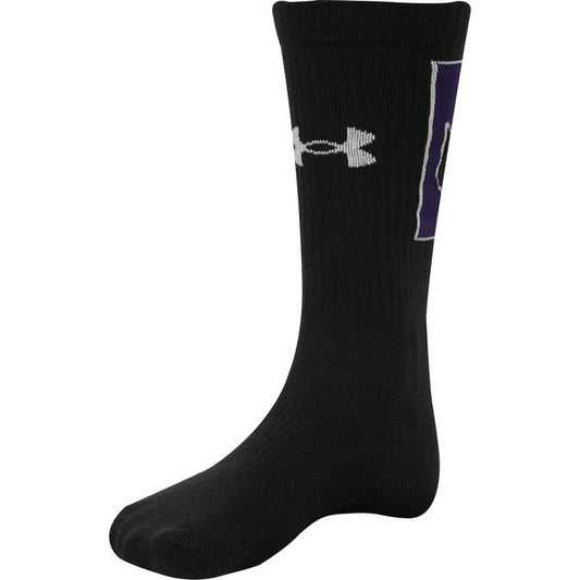 Northwestern University Wildcats Adult Under Armour Black Crew Sock With Oversized Stylized N Design-2