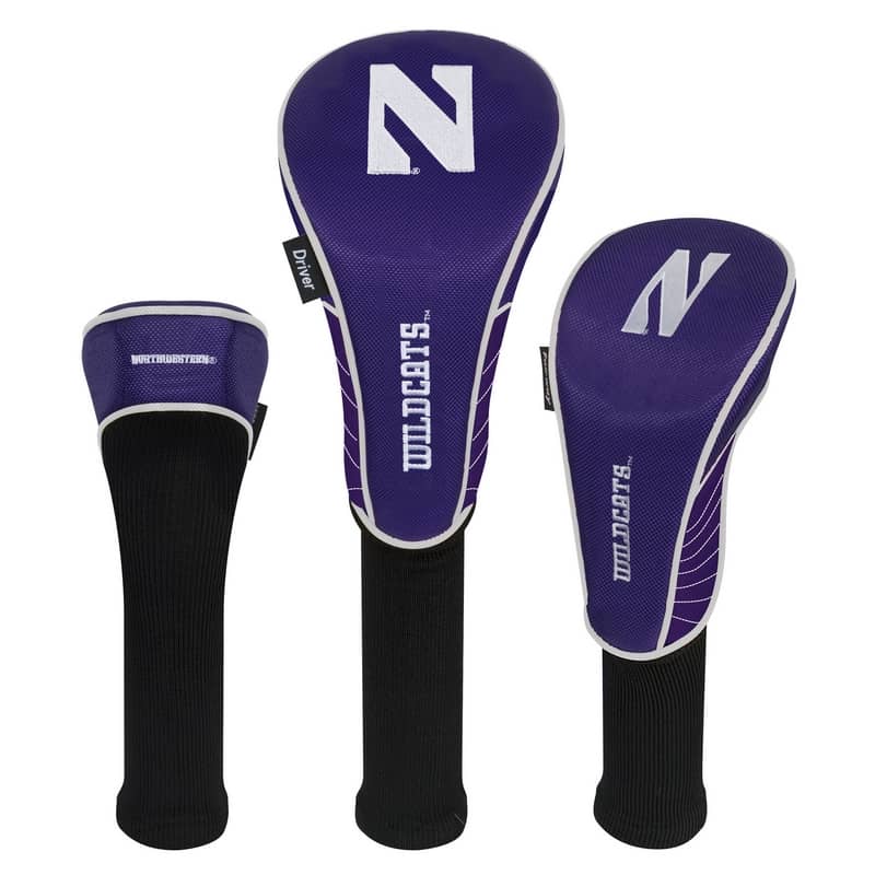 Northwestern Wildcats Set of Three Golf Club Headcovers with Stylized N Design