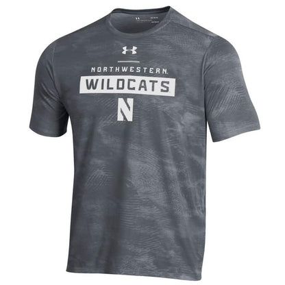 Northwestern University Wildcats Men’s Under Armour Pitch Grey Helix Wetprint Short Sleeve Tee