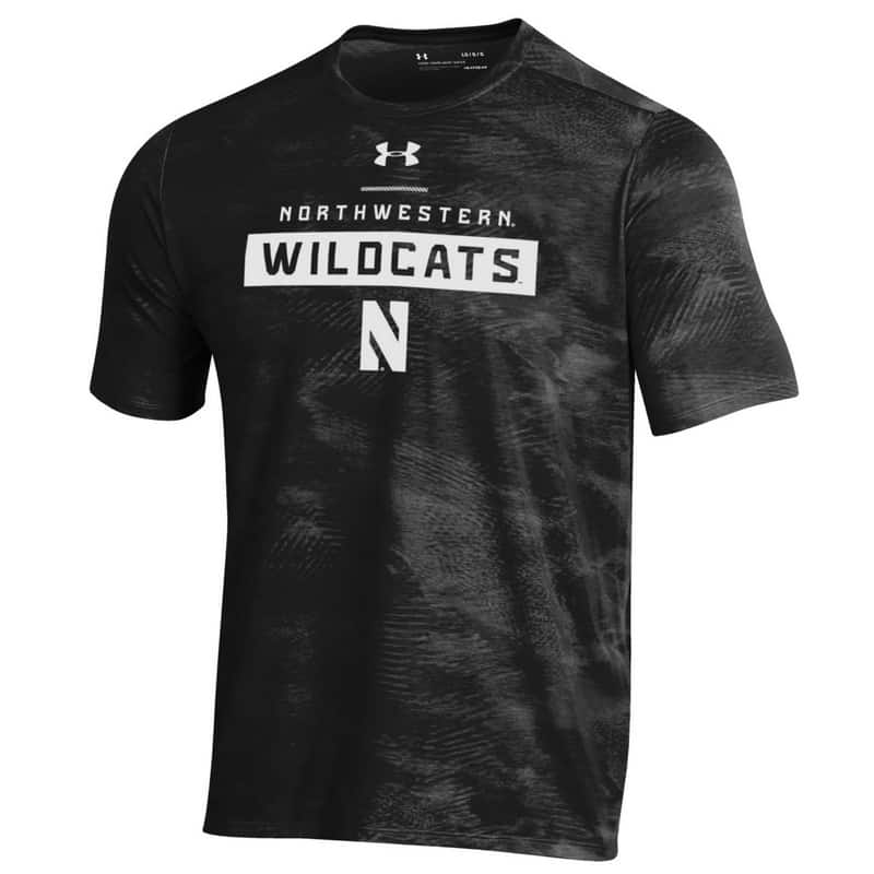 Northwestern University Wildcats Men’s Under Armour Black Helix Wetprint Short Sleeve Tee