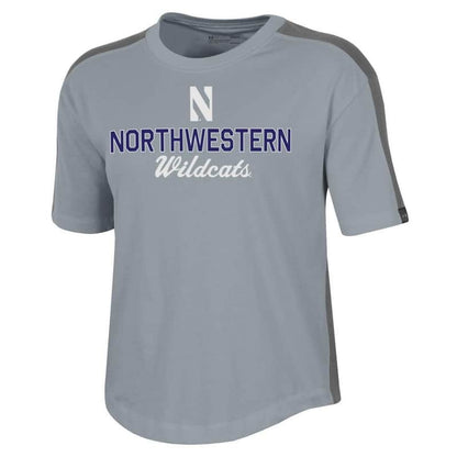 Northwestern University Wildcats Ladies Under Armour Steel Heather / Graphite Training Camp Performance Cotton Short Sleeve Tee