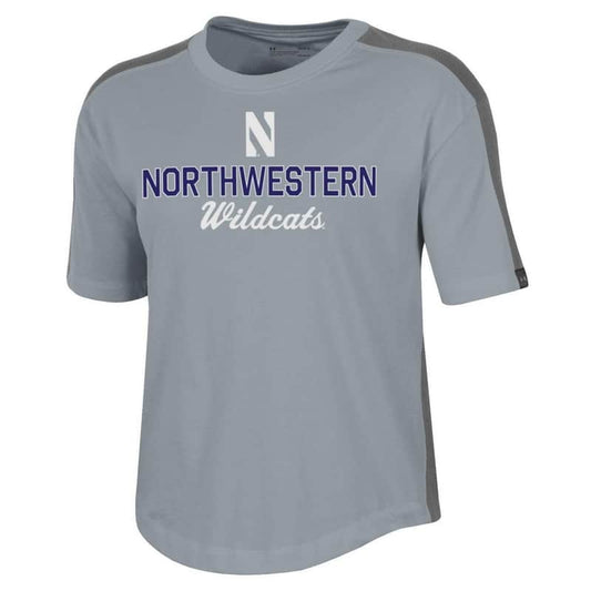 Northwestern University Wildcats Ladies Under Armour Steel Heather / Graphite Training Camp Performance Cotton Short Sleeve Tee