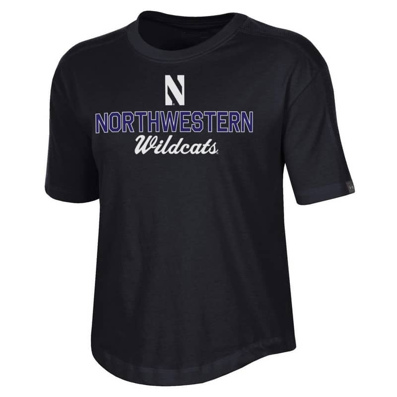 Northwestern University Wildcats Ladies Under Armour Black Training Camp Performance Cotton Short Sleeve Tee
