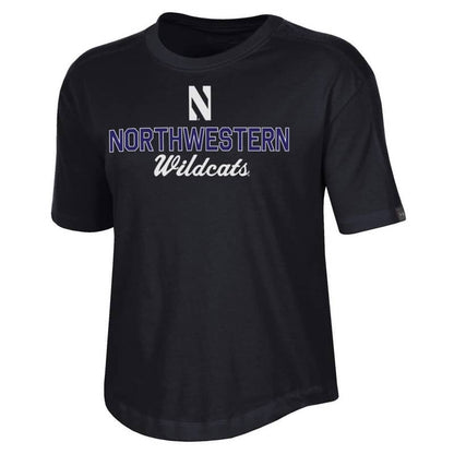Northwestern University Wildcats Ladies Under Armour Black Training Camp Performance Cotton Short Sleeve Tee