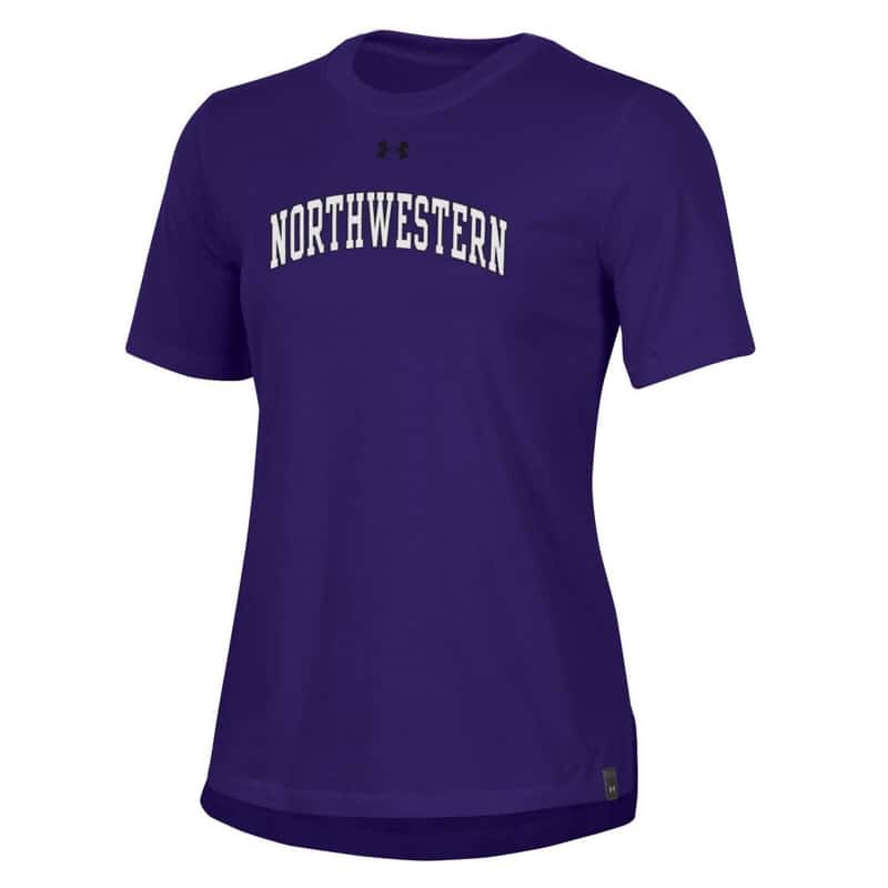 Northwestern University Wildcats Ladies Under Armour Purple Performance Cotton Short Sleeve Tee With Northwestern Arch Design