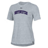 Northwestern University Wildcats Ladies Under Armour Steel Heather Performance Cotton Short Sleeve Tee With Northwestern Arch Design