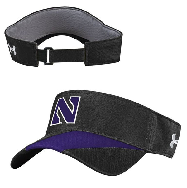 Northwestern University Wildcats Under Armour Renegade Adjustable Black &amp; Purple Visor with Stylized Northwestern N Design