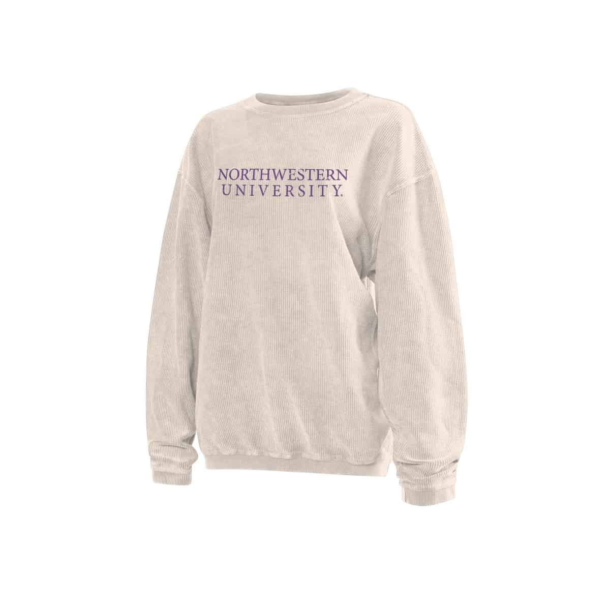Northwestern University Wildcats Chicka-d Natural Cream Crewneck Sweatshirt With Distressed Northwestern University Design-2