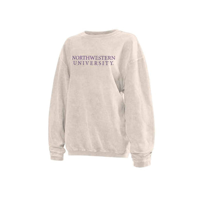 Northwestern University Wildcats Chicka-d Natural Cream Crewneck Sweatshirt With Distressed Northwestern University Design-2