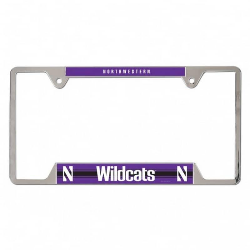 Northwestern Wildcats Chrome License Plate Frame with Purple Laser Cut Northwestern/Wildcats Inserts