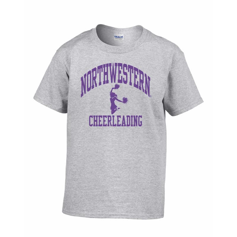 NU Wildcats Grey Short Sleeve Tee Shirt with Cheerleading Design
