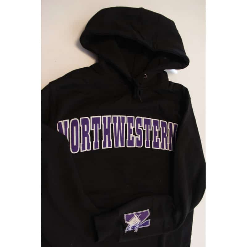 Northwestern Wildcats Black Hooded Sweatshirt with Tackle Twill Sewn On ...