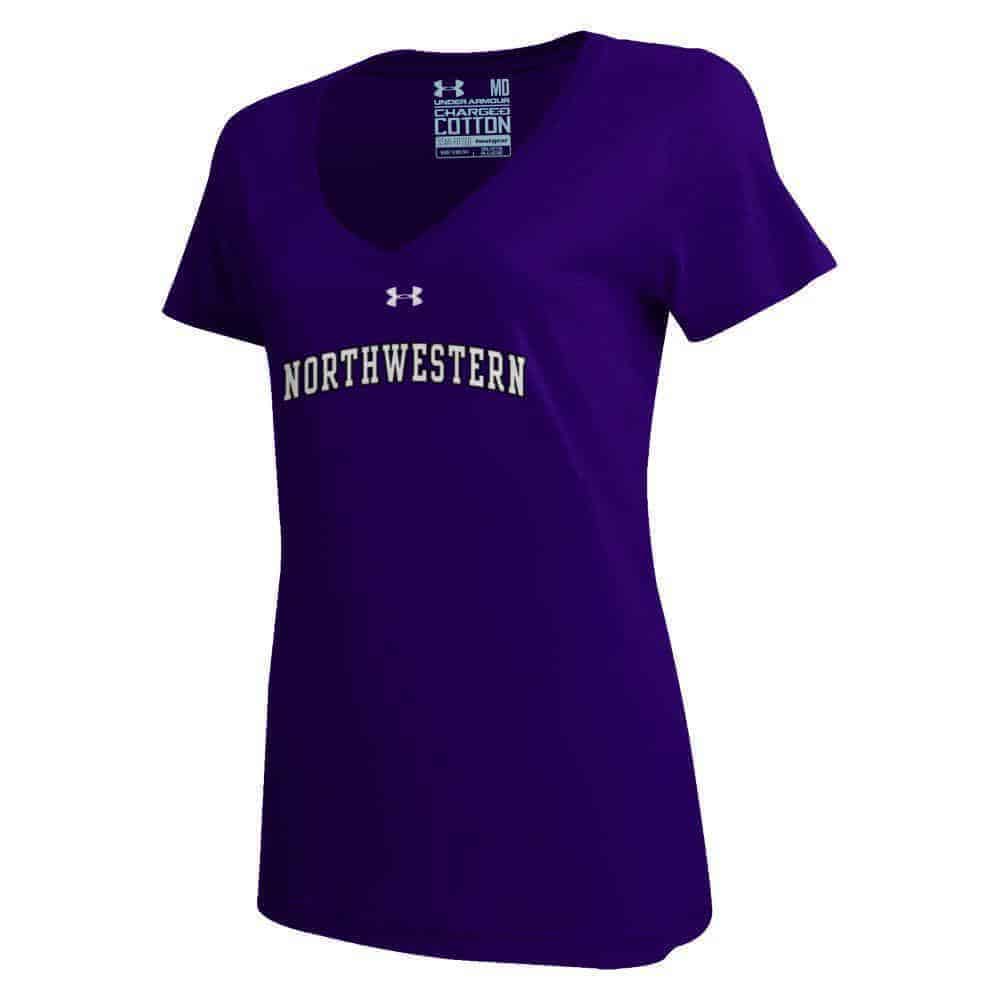 Northwestern Wildcats Under Armour Ladies Purple Charged Cotton V-Neck ...
