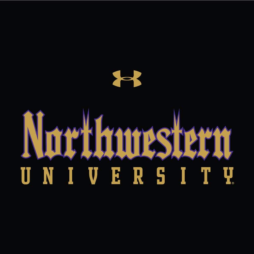 Northwestern Wildcats Men's Under Armour Tactical Tech™ Black Short Sleeve  T-Shirt with Northwestern Football Gothic Design