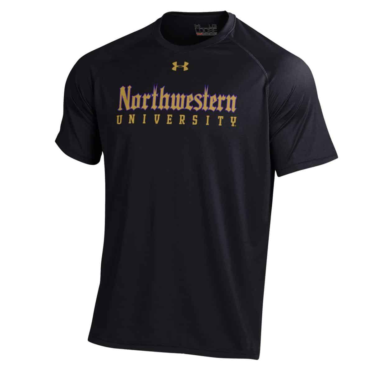 Northwestern Wildcats Men's Under Armour Tactical Tech™ Black Short Sleeve  T-Shirt with Stylized Northwestern N Design