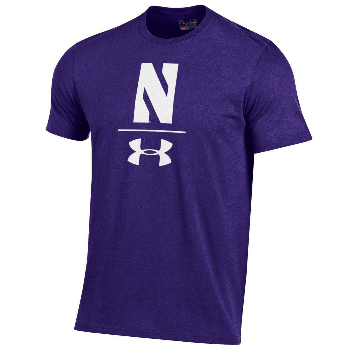 Northwestern Wildcats Men's Under Armour Tactical Tech™ Purple Short Sleeve  T-Shirt with Stylized Northwestern N Design