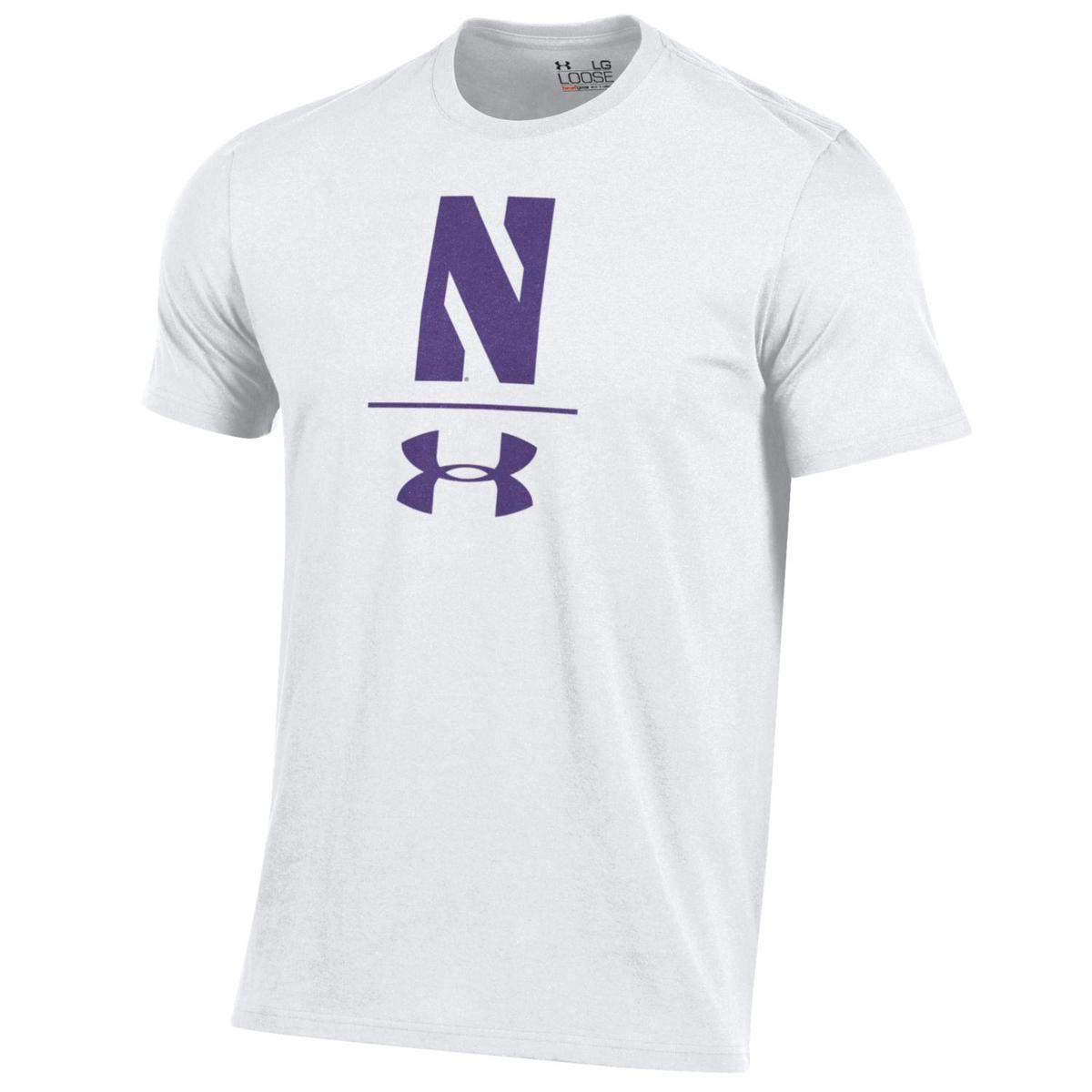 Northwestern Wildcats Youth Under Armour Tactical Tech™ White Short Sleeve  T-Shirt with Stylized Northwestern N Design