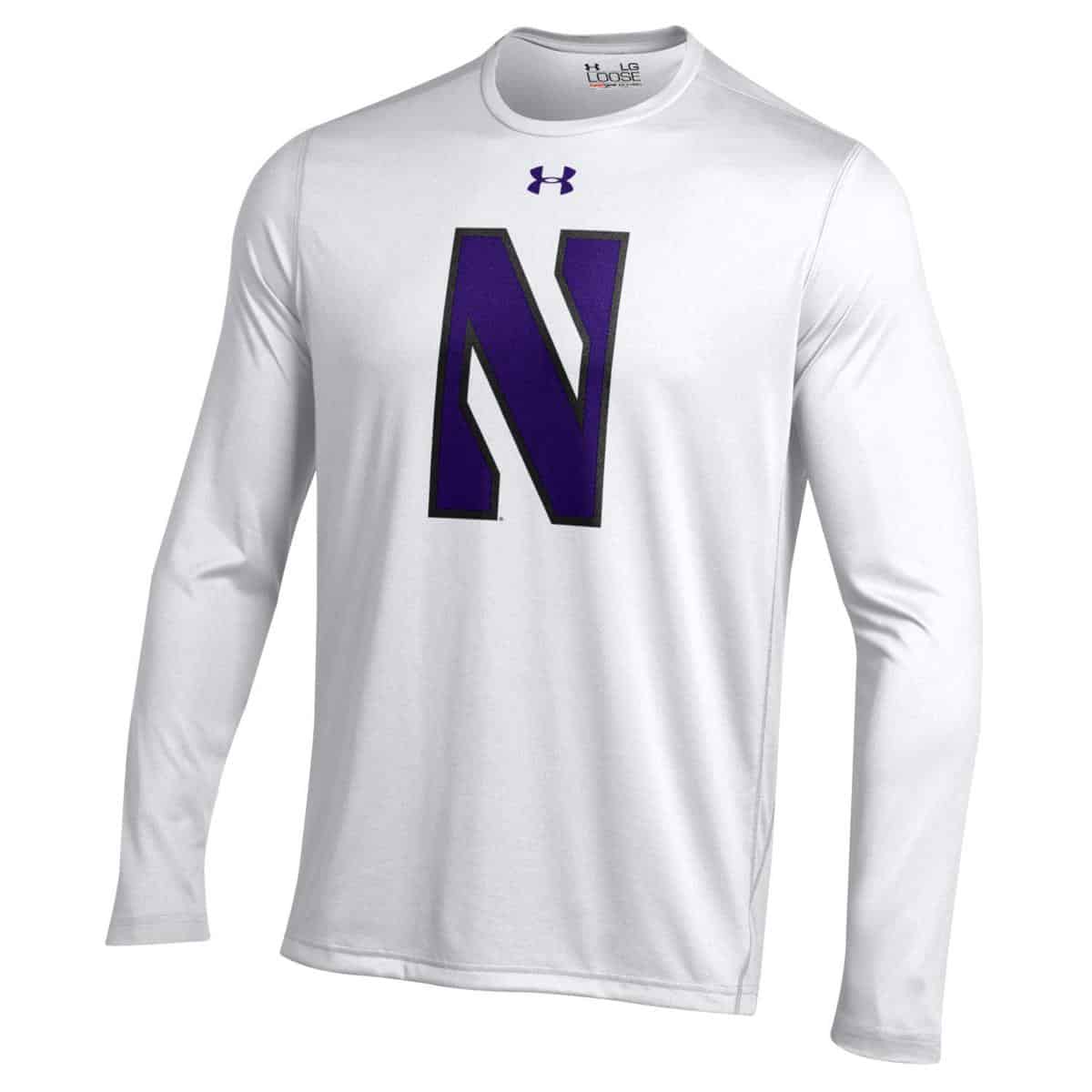 Northwestern University Wildcats White Long Sleeve Tee Shirt with  Basketball Design