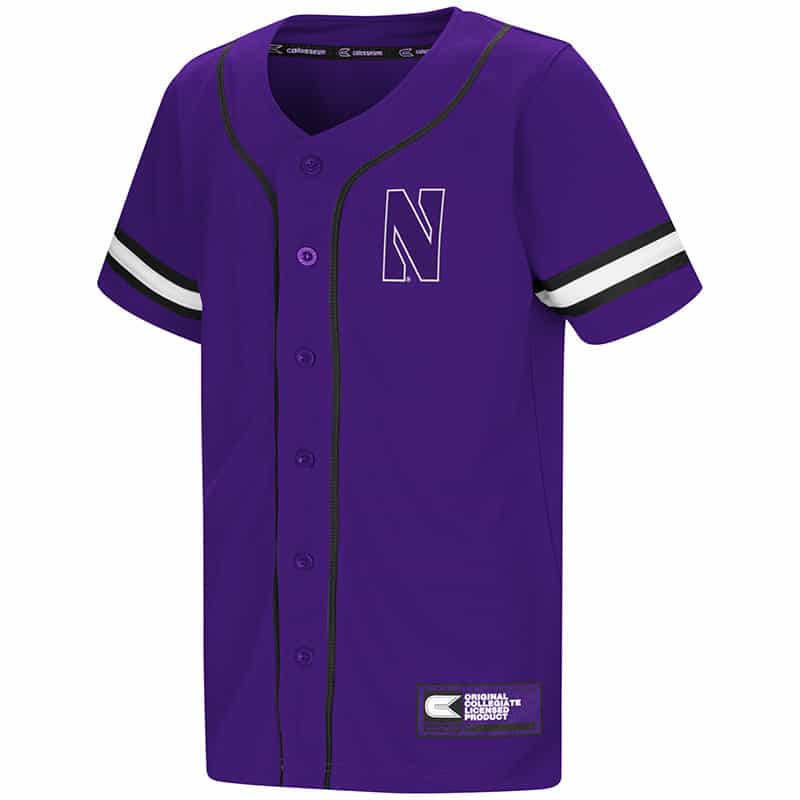 Northwestern University Wildcats Colosseum Youth Purple Play Ball Baseball  Jersey with Stylized N Design