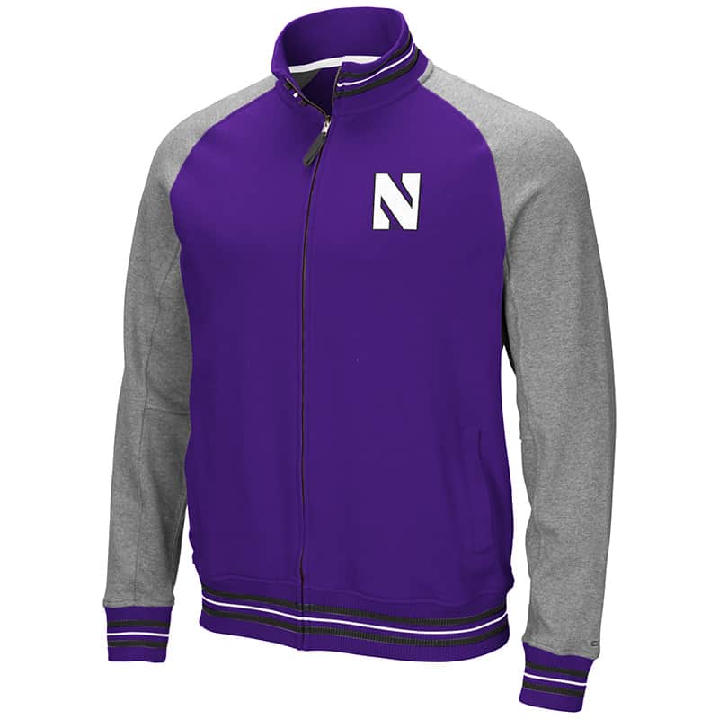 Northwestern University Wildcats Colosseum Men's Purple/Heather Grey Alpine  Varsity Full Zip Jacket with Stylized N Design