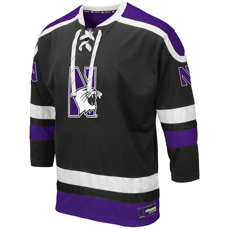 Northwestern University Wildcats Colosseum Men's Black Athletic Machine Hockey  Jersey with N-Cat Design