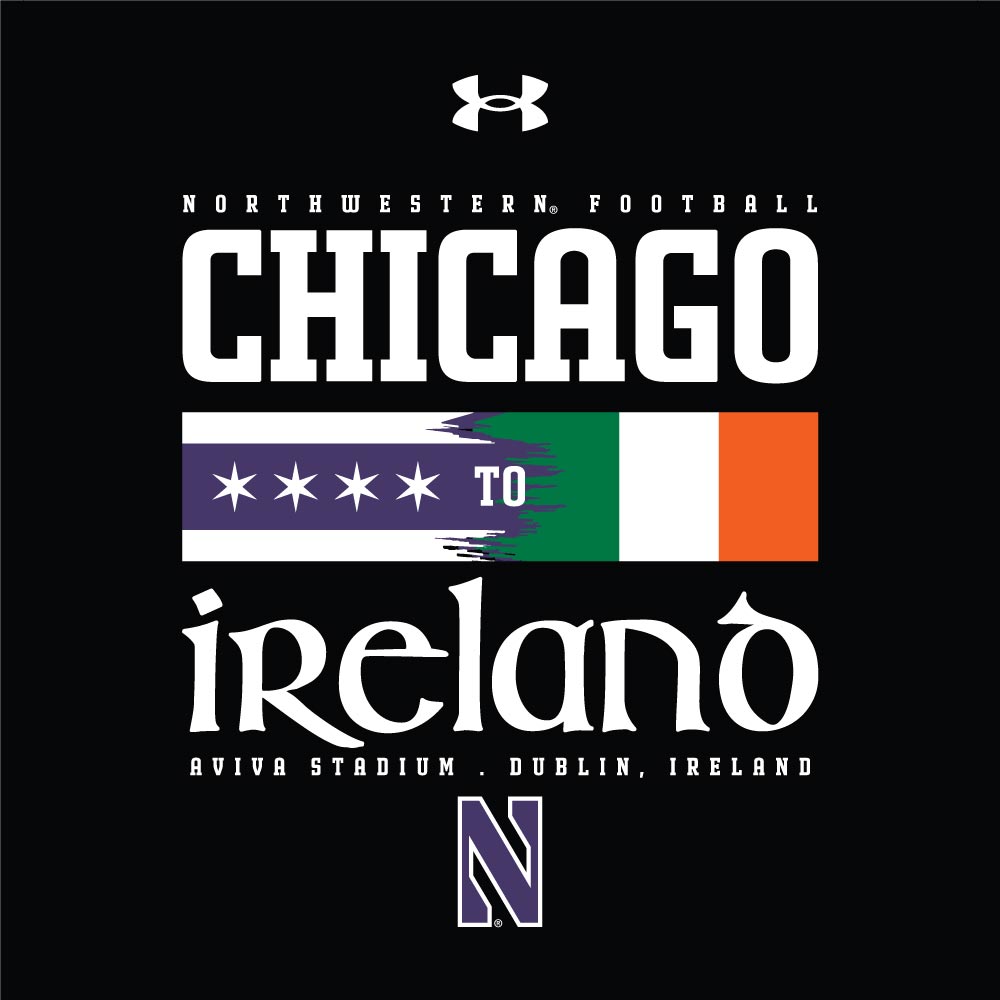 Northwestern University Wildcats Men's Armour Black Short Sleeve tee with Ireland Design